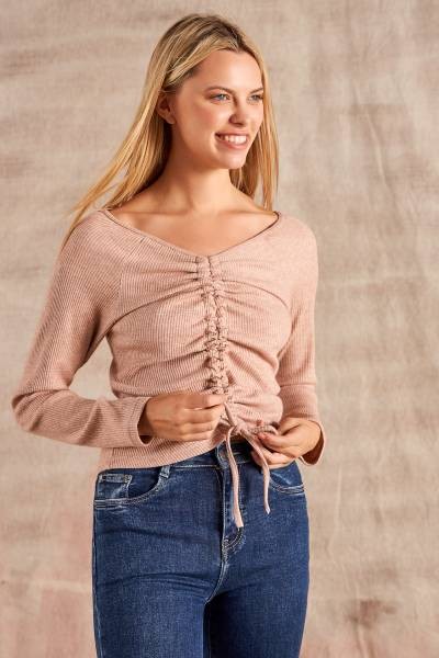 Ruched Rib Top - Pink
