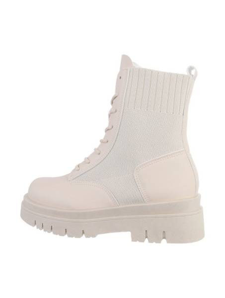 Rib Lace-up Boots - Beige