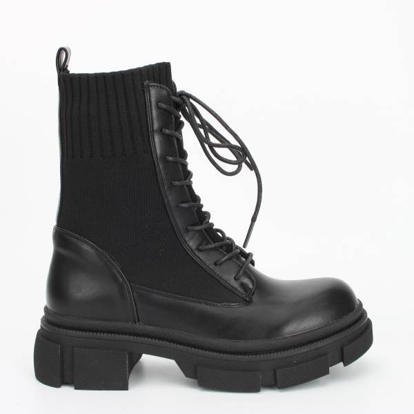 Sock Lace-up Boots - Black