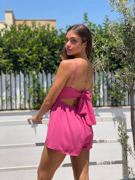 Knotted Back Playsuit - Fuchsia