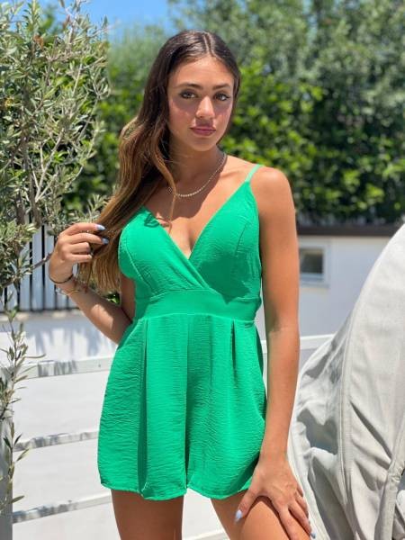 Knotted Back Playsuit - Green