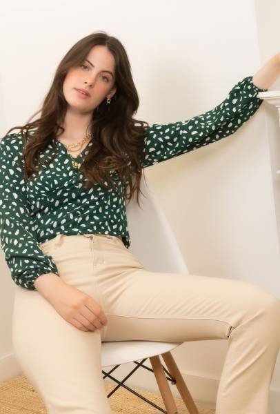 Printed Cropped Blouse - Green
