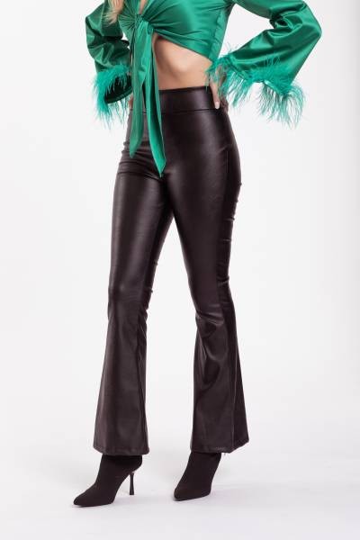 Leather Look Flared Pants - Black