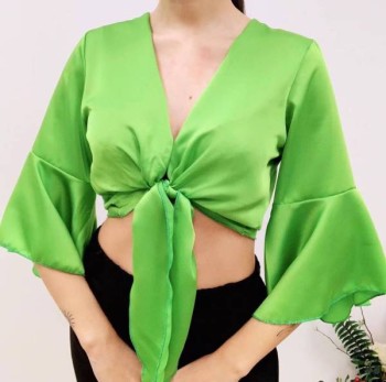 Front Tie Blouse - Green