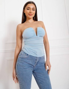 Strapless Ruched Top - Sky Blue