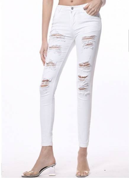 High Waist Ripped Jeans - White