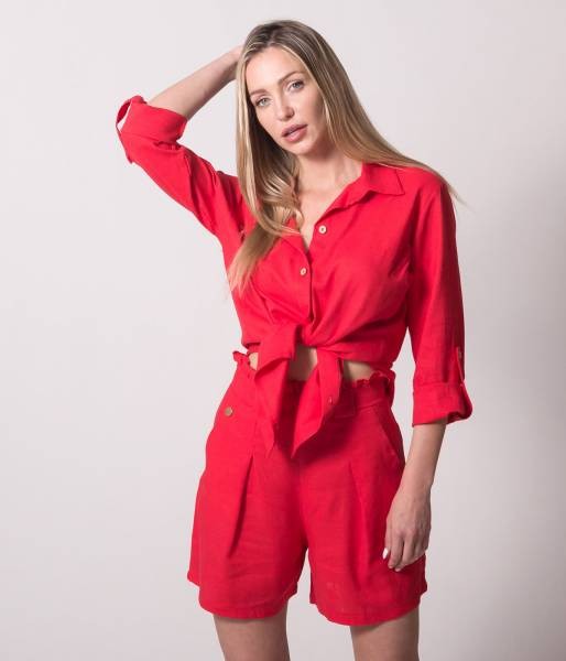 Linen Shorts - Red
