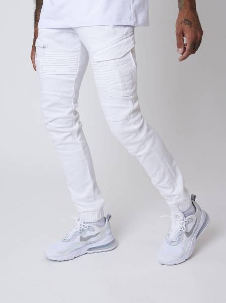Project X Paris Cargo Biker Style Ribbed hems Pants - White