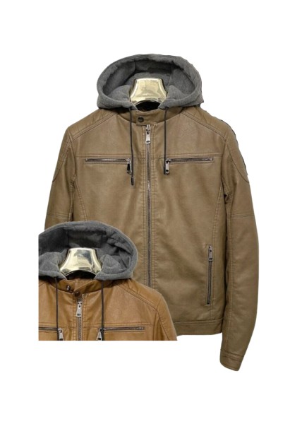 PU Leather Jacket - Khaki