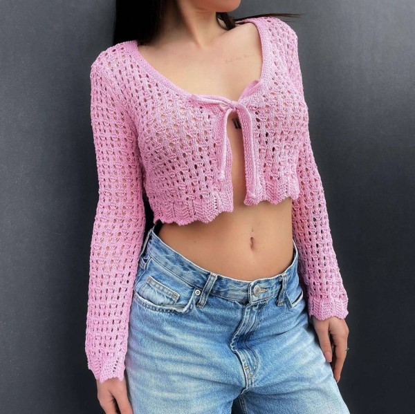 Front Tie Knitted Top - Pink