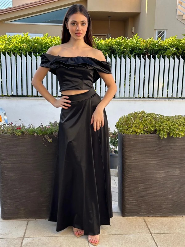 Elegant Maxi Satin Skirt - Black