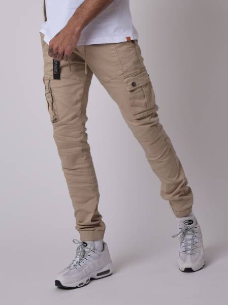 Project X Paris Cargo-style Slim-fit Pants with Topstitch Details - Beige
