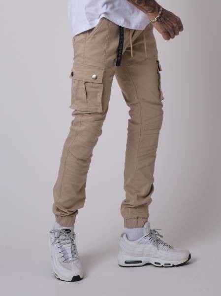 Project X Paris Cargo-style Slim-fit Pants with Topstitch Details - Beige