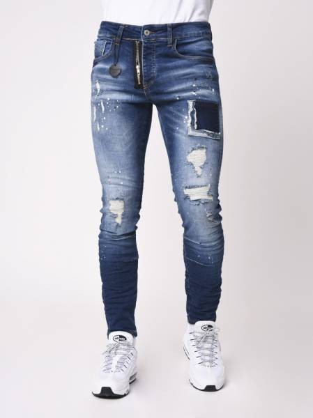 Project X Paris Skinny Jeans with Paint Splatter - Blue