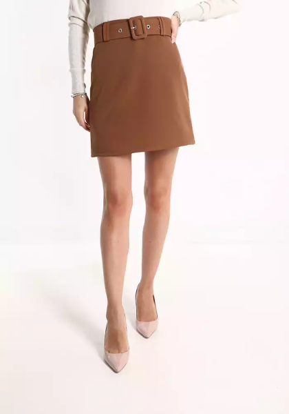 Mini Skirt with Belt - Camel