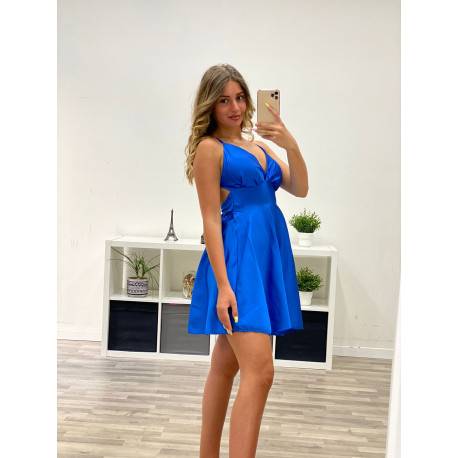 Open Back Satin Dress - Royal Blue