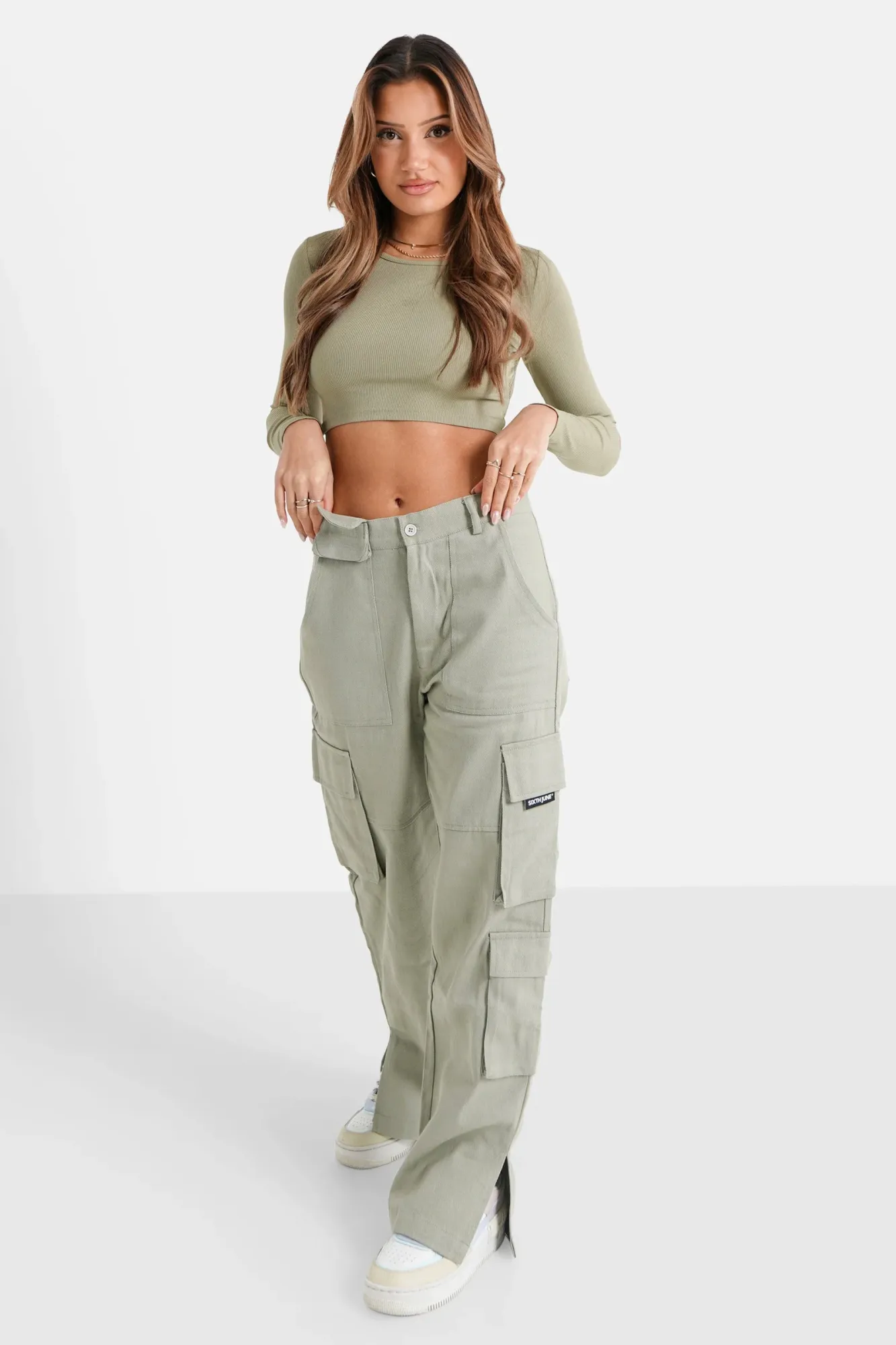 Sixth June Back Opening Long Sleeves Top - Khaki