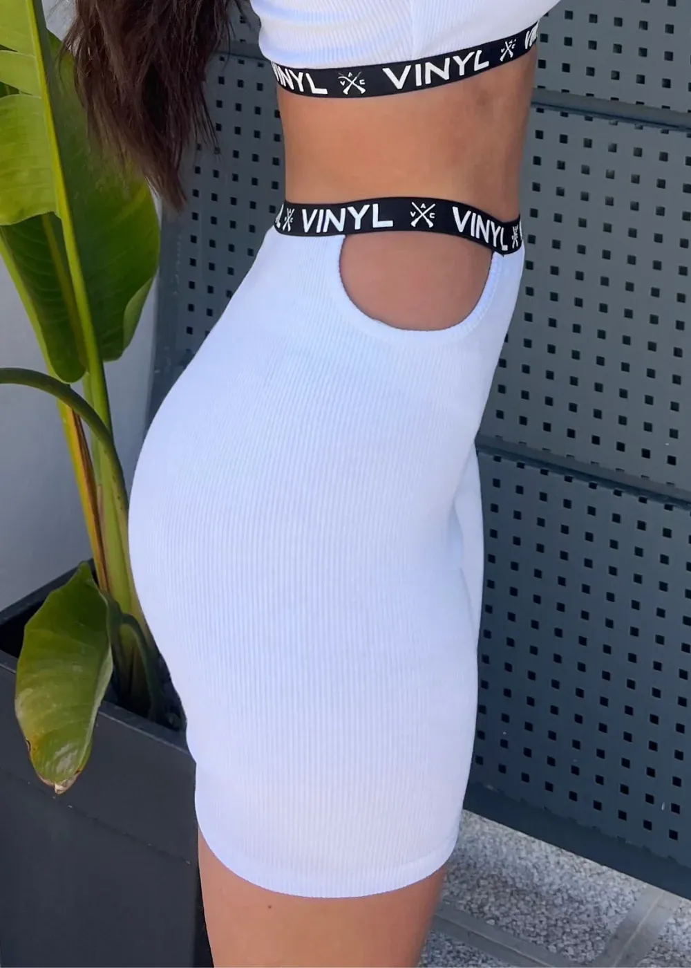 Vinyl Ribbed Cycling Shorts - White