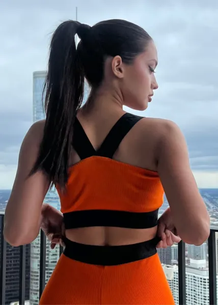 Vinyl Ribbed Crop Top - Orange