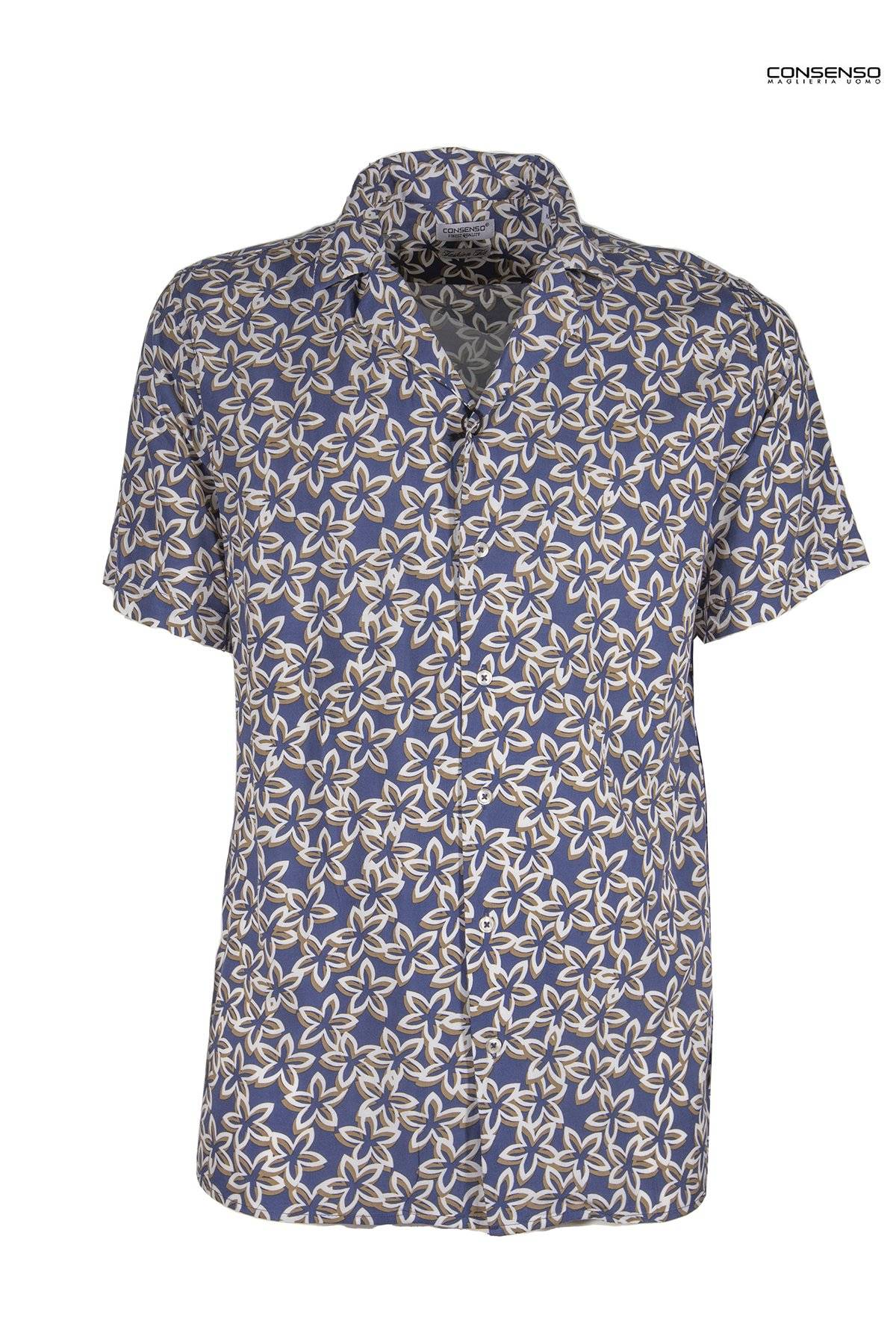 Printed Viscose Shirt - Blue