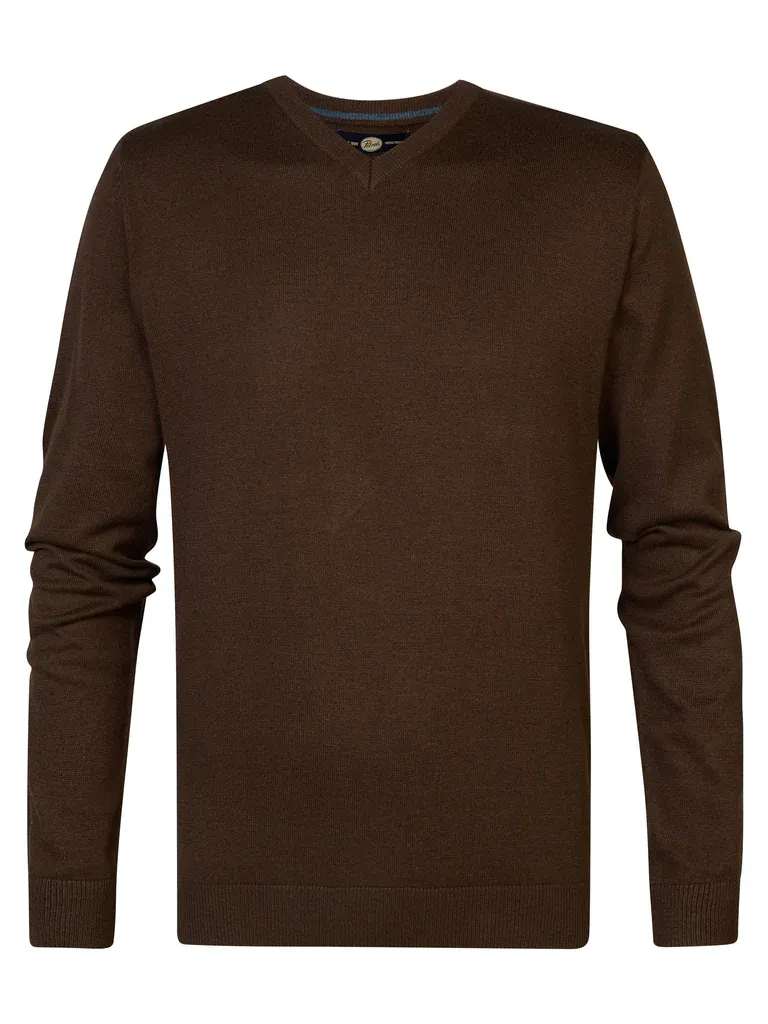 Petrol Fine-knit V-neck Sweater Atka - Brown