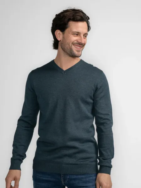 Petrol Fine-knit V-neck Sweater Atka - Petrol