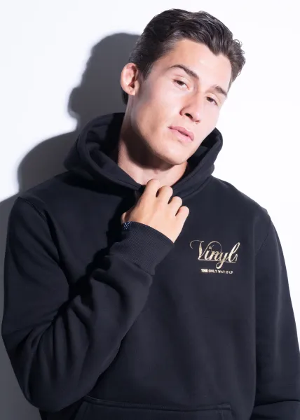 Vinyl Foil Print Hoodie - Black