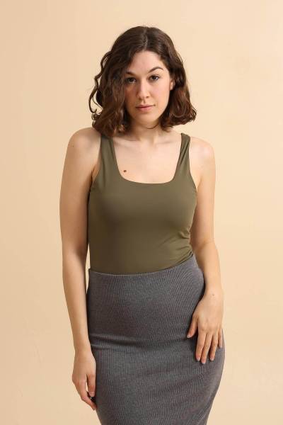 Square Neck Bodysuit - Khaki