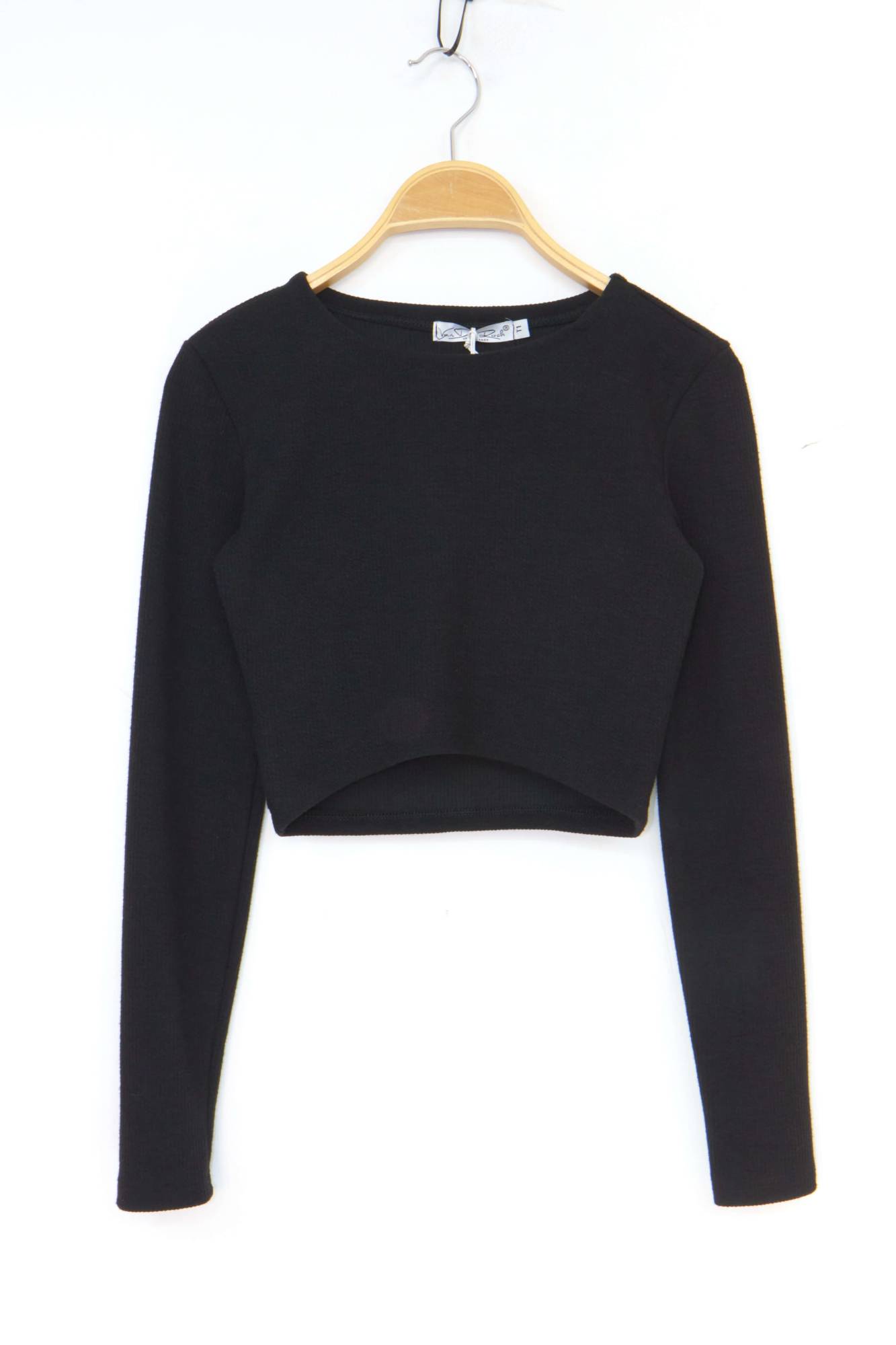 Long Sleeve Crop Top - Black