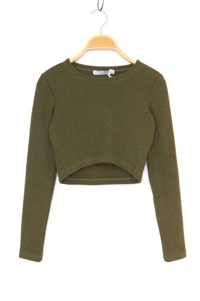 Long Sleeve Crop Top - Khaki
