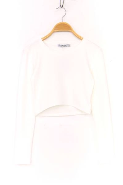 Long Sleeve Crop Top - White