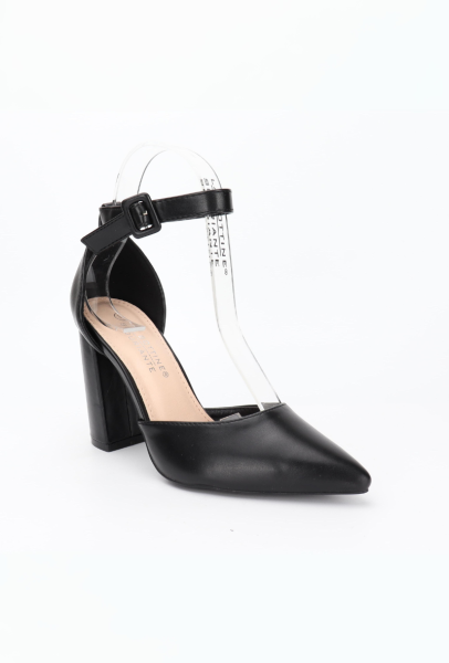 Block Heeled Court Shoes - Black