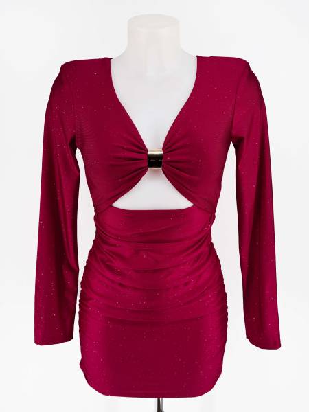 Shiny Cut Out Dress - Bordeaux