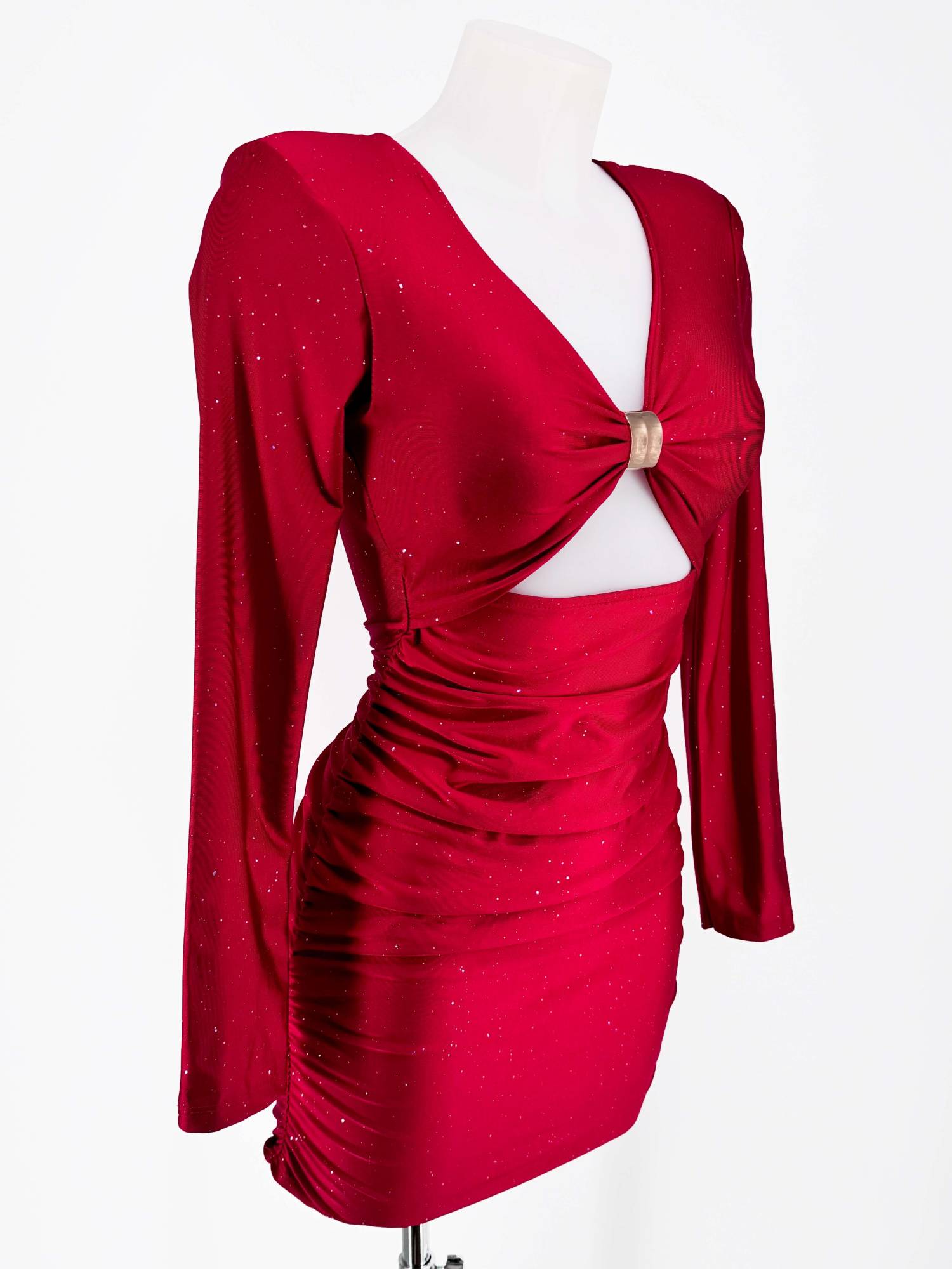 Shiny Cut Out Dress - Red