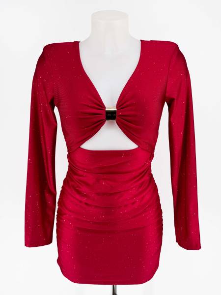 Shiny Cut Out Dress - Red