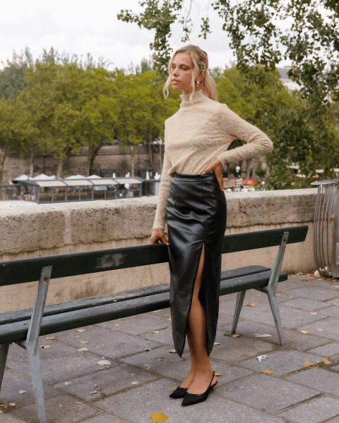 Eco Leather Midi Skirt - Black