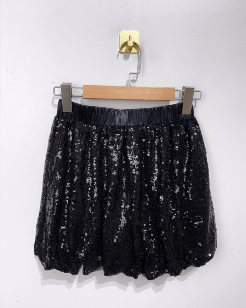 Balloon Sequin Skirt - Black