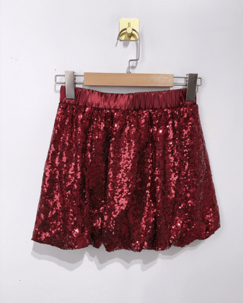 Balloon Sequin Skirt - Red