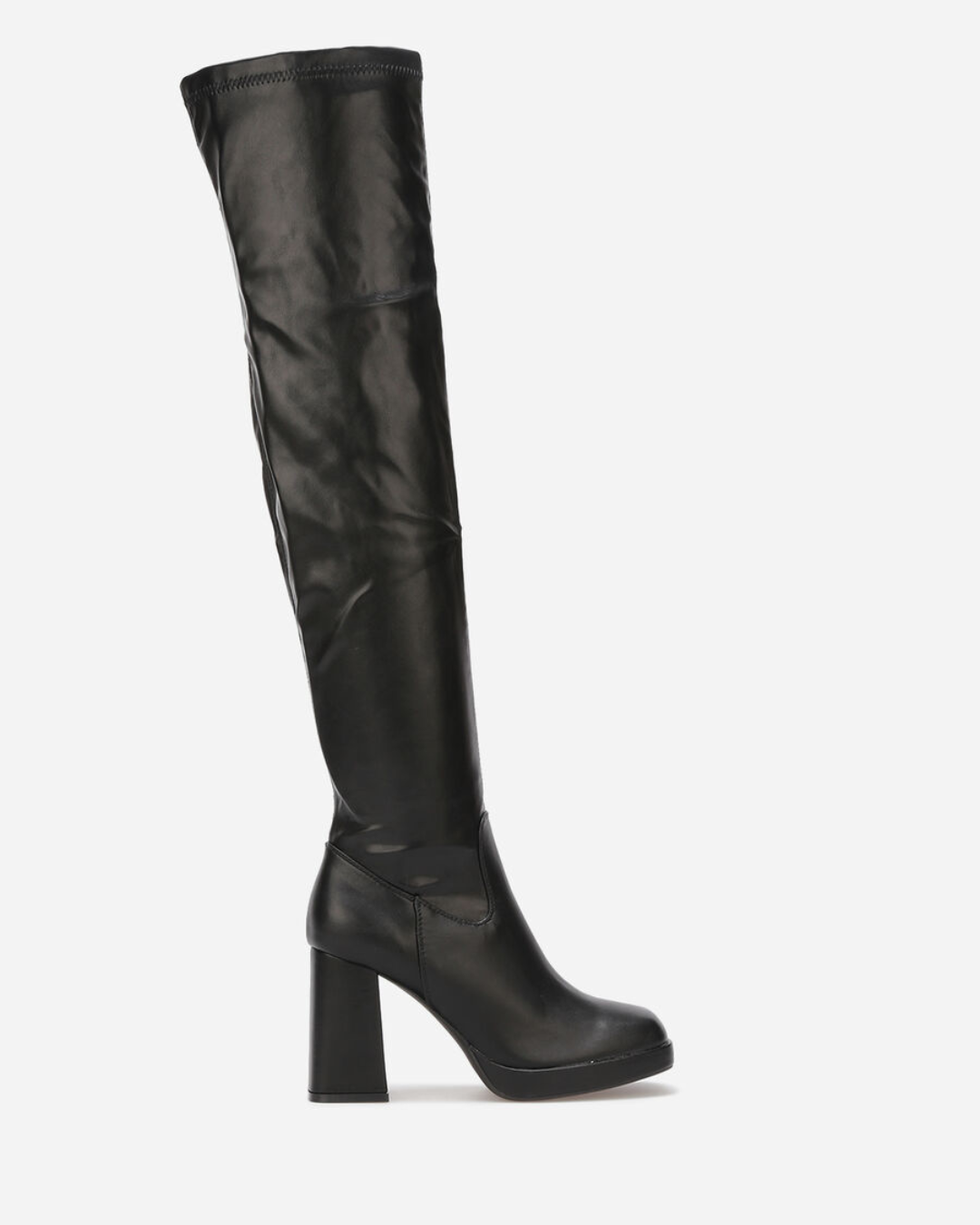 Victoria Heeled Thigh High Boots - Black