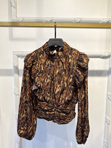 Frill Printed Blouse - Brown
