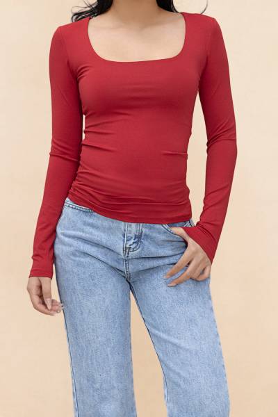 Square Neck Top - Red