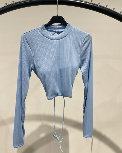 Lace Up Back Crop Top - Sky Blue