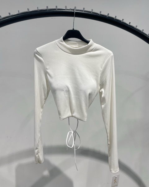 Lace Up Back Crop Top - White