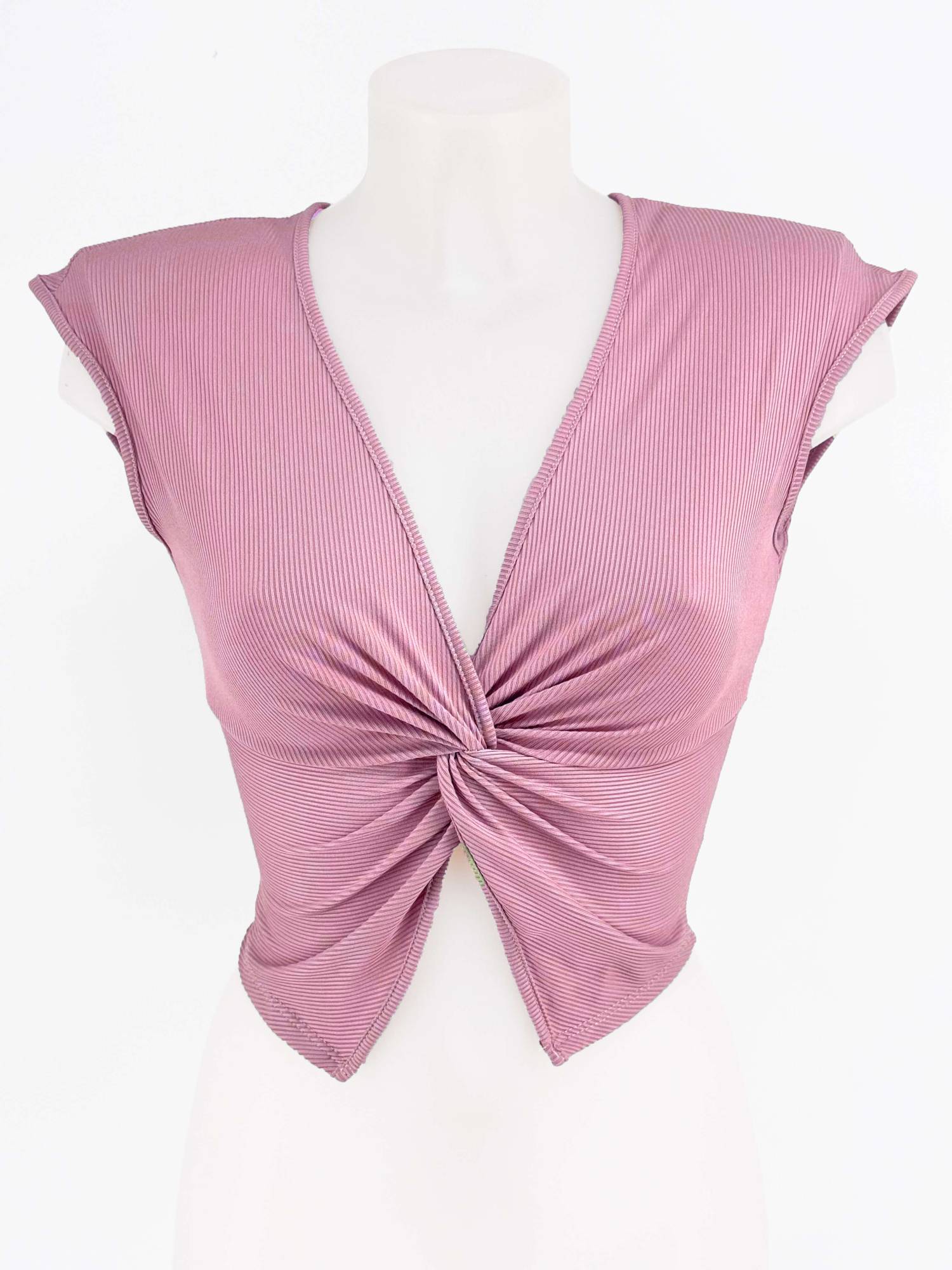 Ribbed Twist-Front Crop Top - Pink