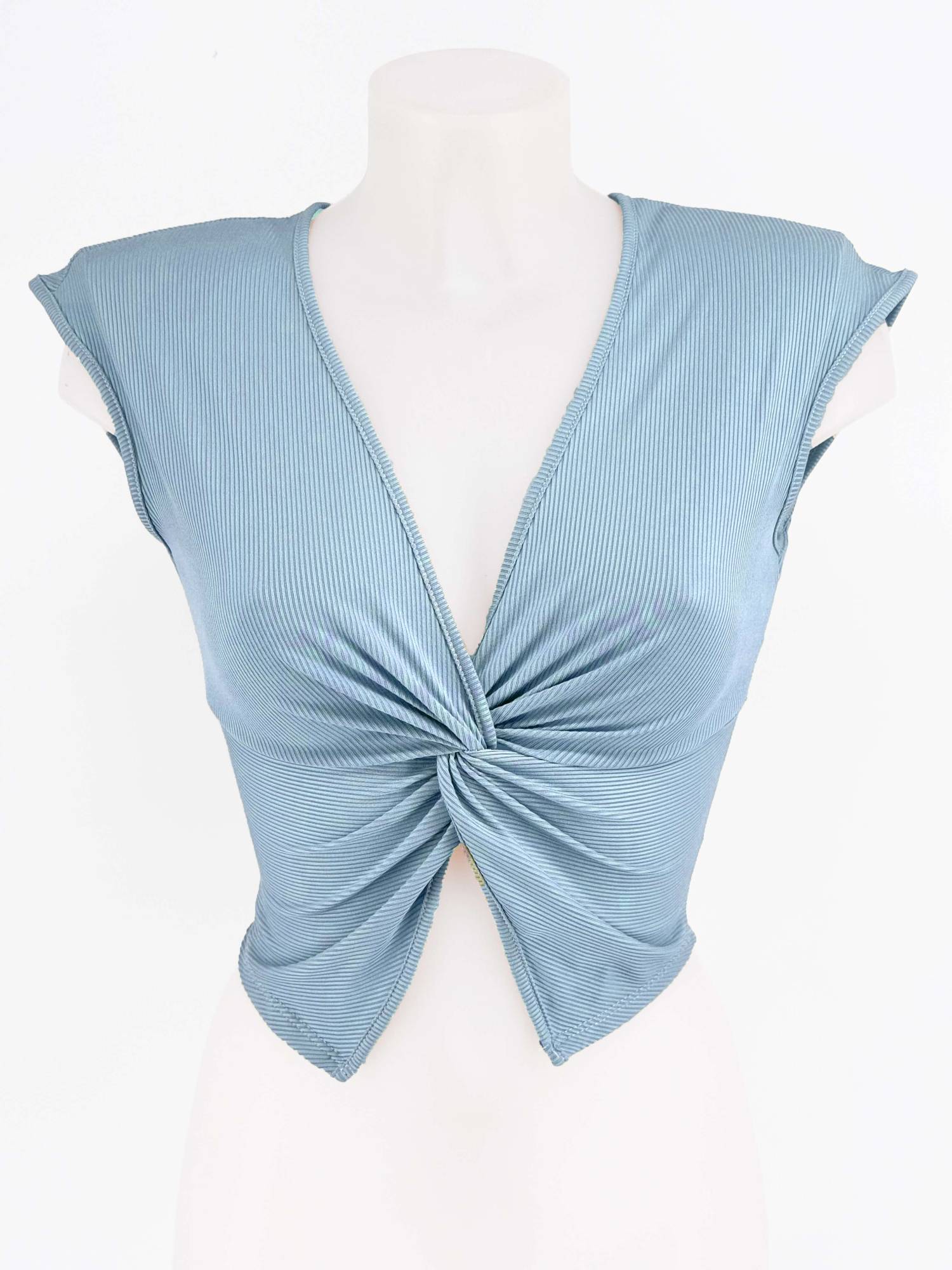 Ribbed Twist-Front Crop Top - Sky Blue