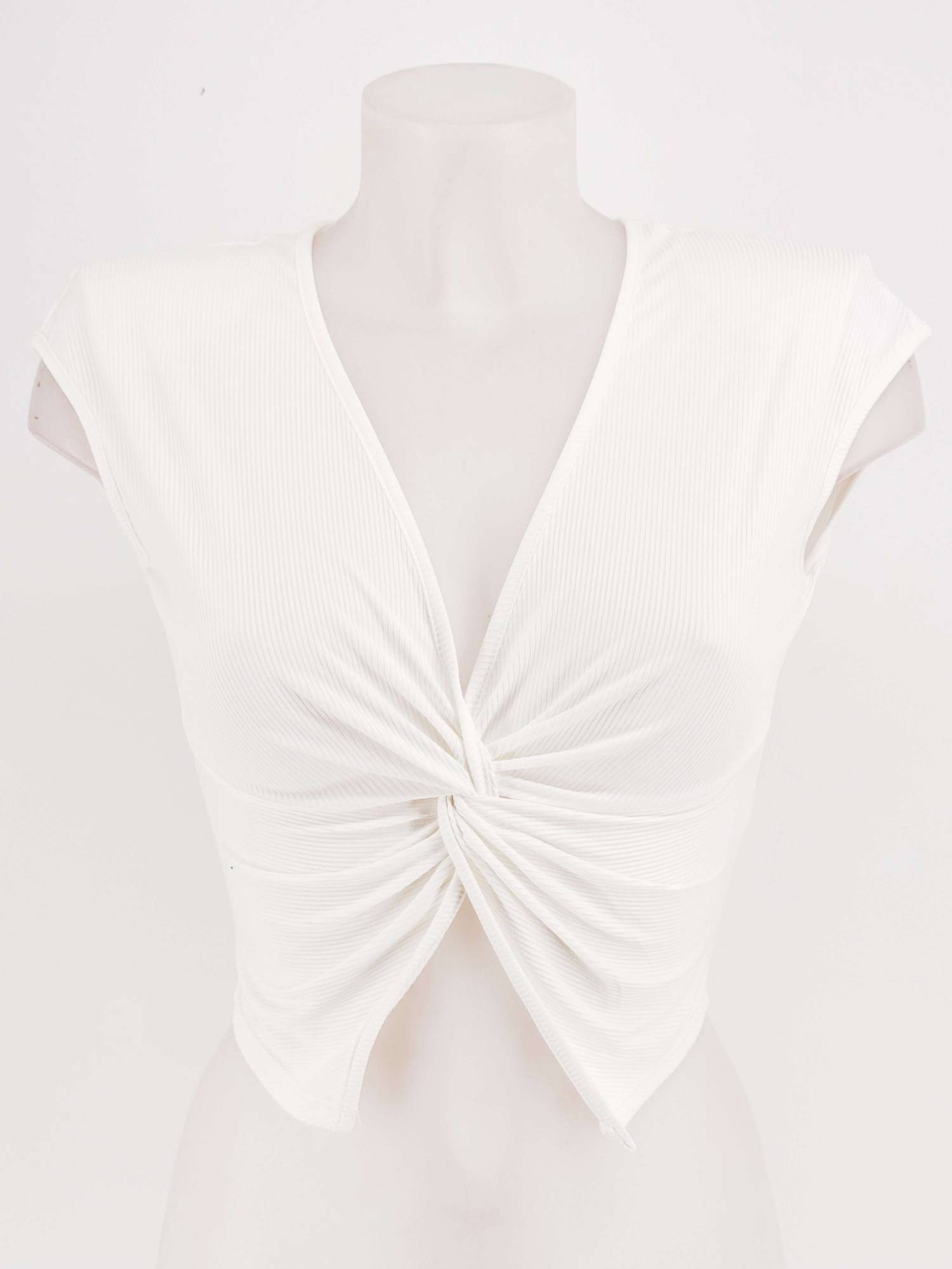 Ribbed Twist-Front Crop Top - White