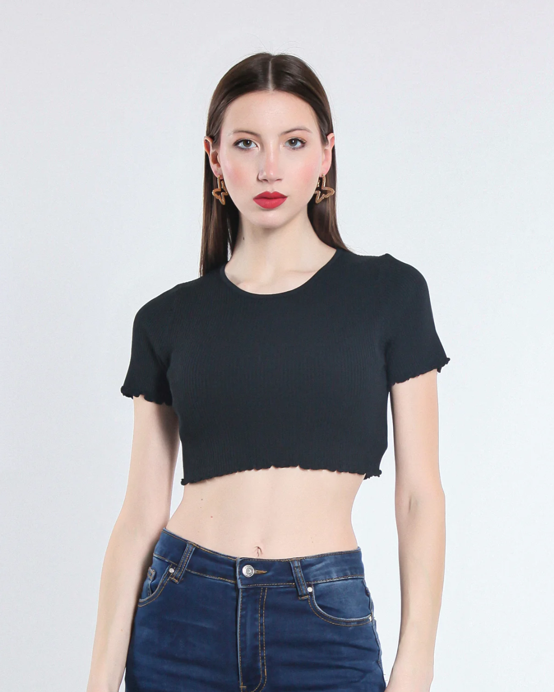 Cropped Viscose Top - Black