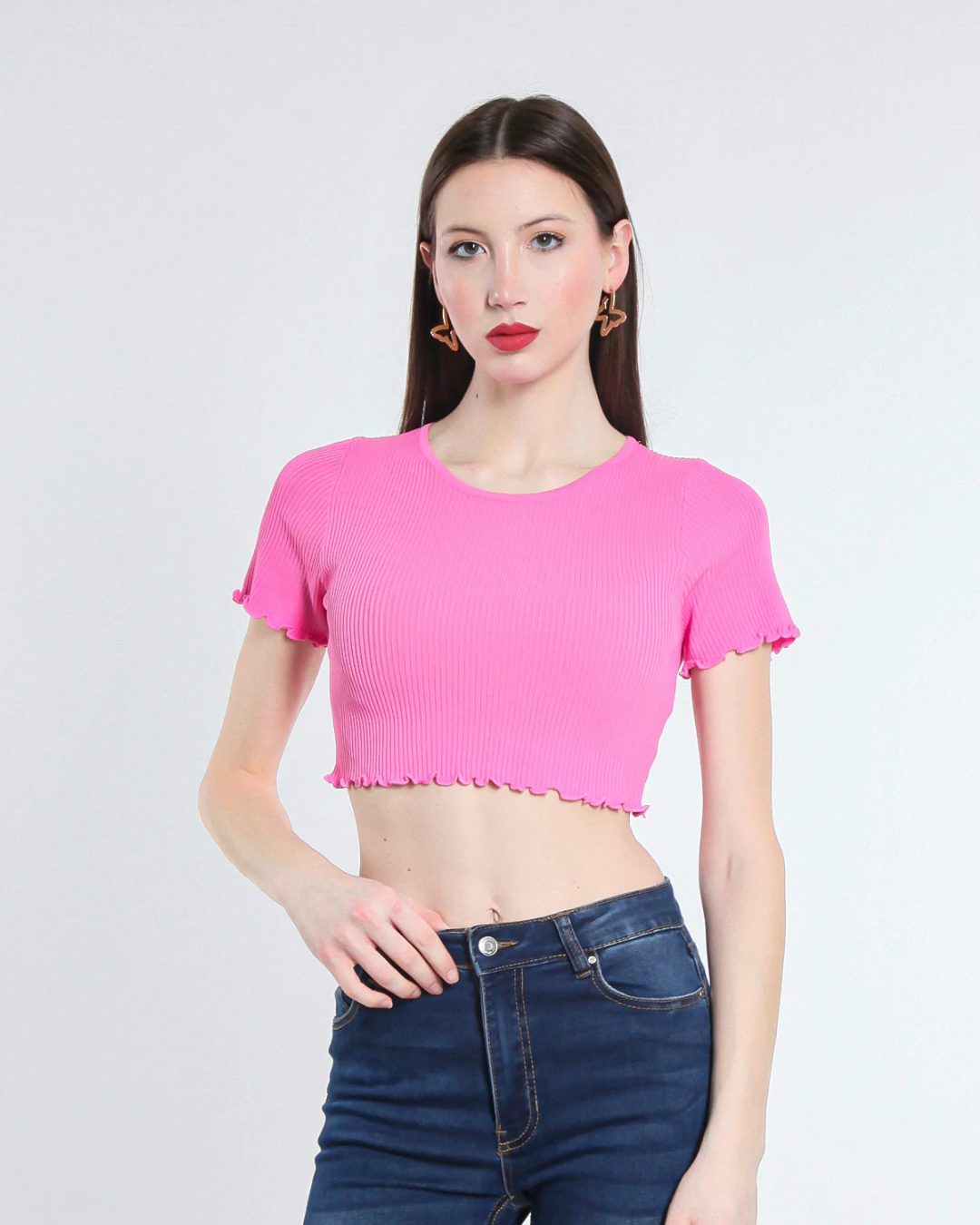 Cropped Viscose Top - Fuchsia