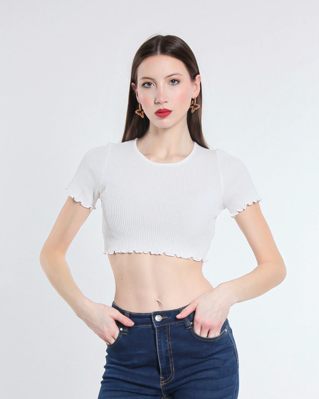Cropped Viscose Top - White