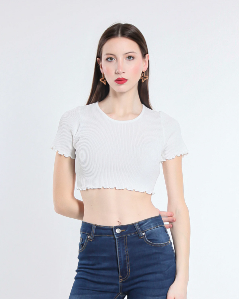 Cropped Viscose Top - White